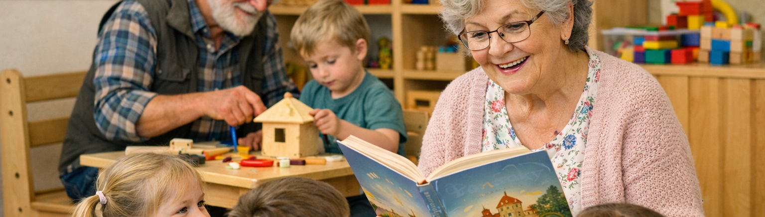 Babička čte pohádku dětem